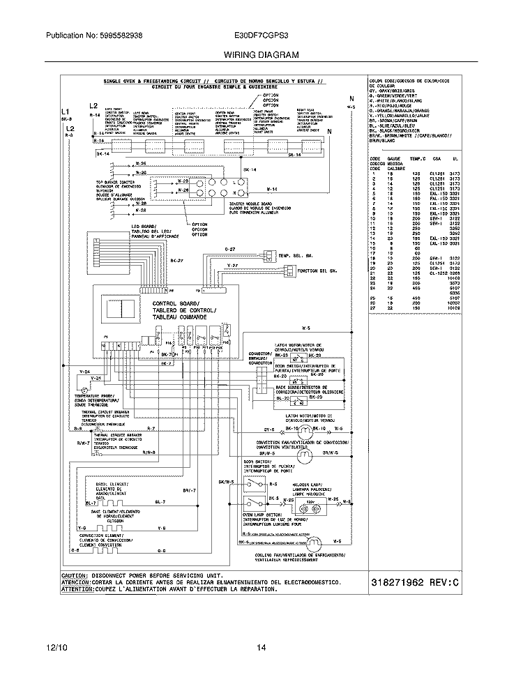WIRING DIAGRAM Diagram and Parts List for E30DF7CGPS3  Electrolux Range
