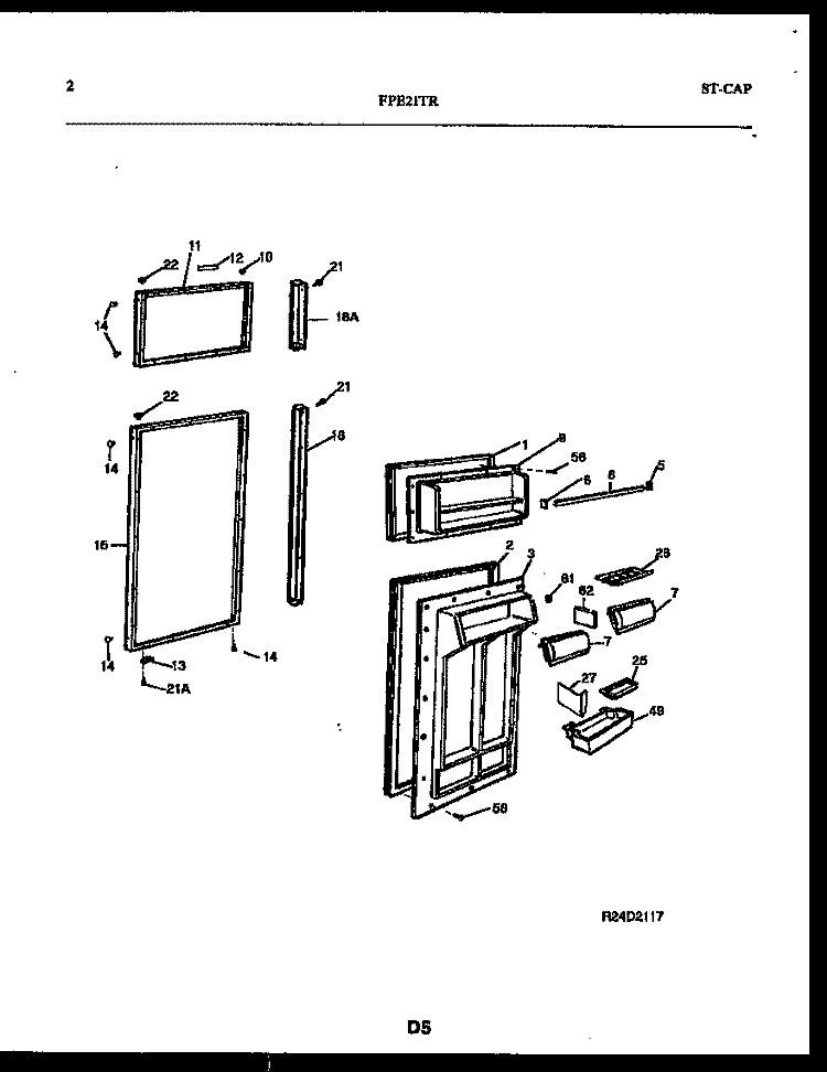 DOOR PARTS Diagram and Parts List for FPE21TRW2  Frigidaire Refrigerator