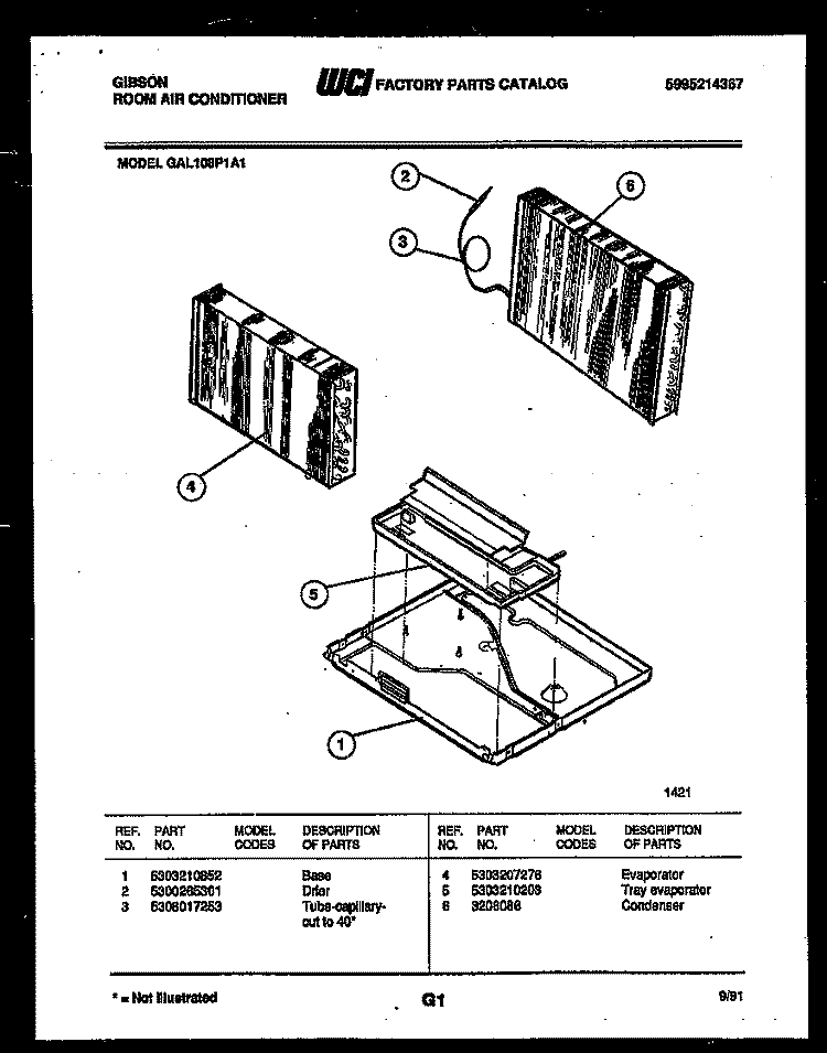 UNIT PARTS Diagram and Parts List for GAL108P1A1  Gibson Air Conditioner