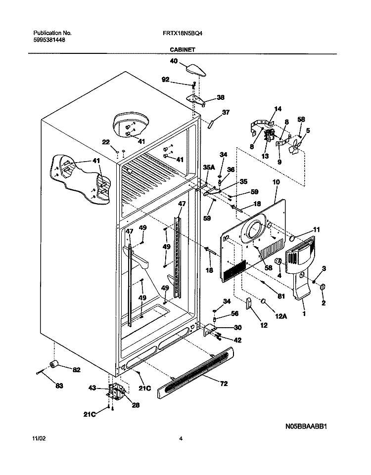 CABINET Diagram and Parts List for FRTX18N5BQ4  Frigidaire Refrigerator