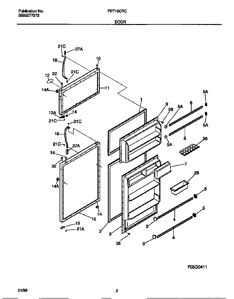 DOOR Diagram and Parts List for FRT15CRCD1  Frigidaire Refrigerator