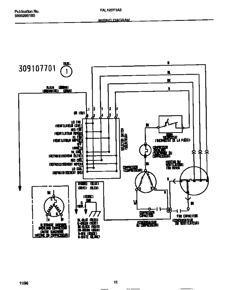 WIRING DIAGRAM Diagram and Parts List for FAL123Y1A3  Frigidaire Air Conditioner