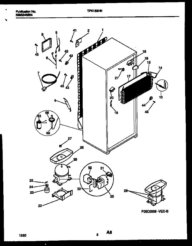 SYSTEM AND AUTOMATIC DEFROST PARTS Diagram and Parts List for TPK160HN3D  Kelvinator Refrigerator