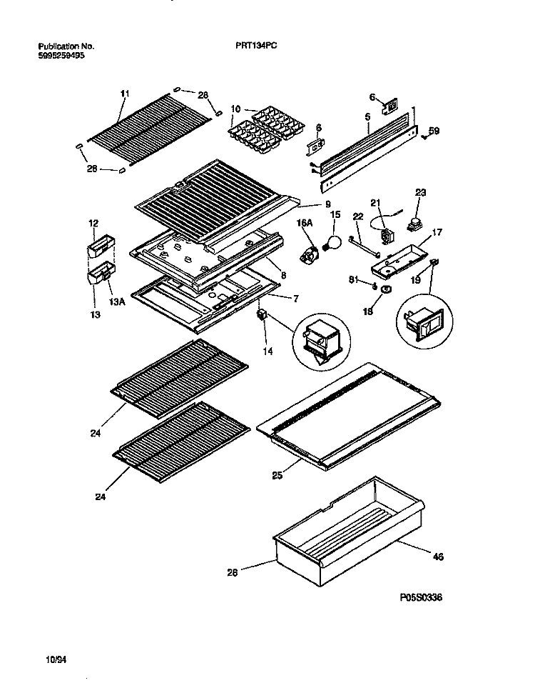 SHELVES, CONTROLS, DIVIDER, MULLION Diagram and Parts List for PRT134PCD3  Frigidaire Refrigerator