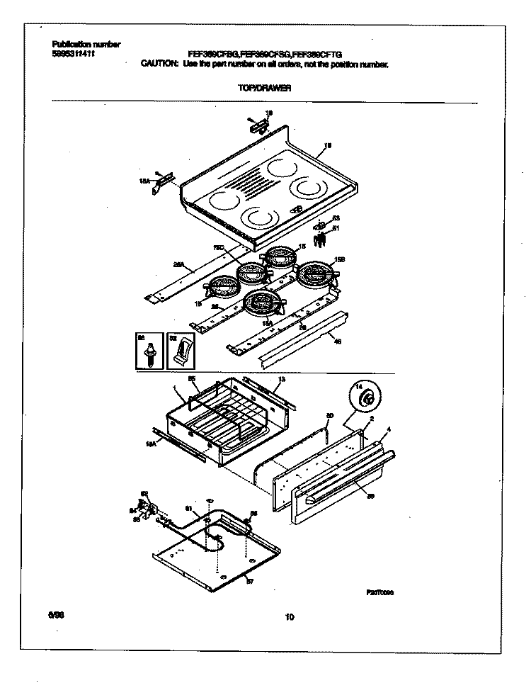 TOP / DRAWER Diagram and Parts List for FEF389CFSG  Frigidaire Range