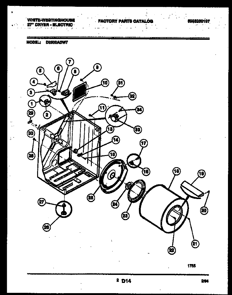 CABINET AND COMPONENT PARTS Diagram and Parts List for DE500ADD7  Frigidaire Dryer