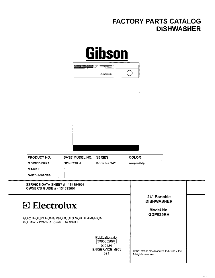 COVER Diagram and Parts List for GDP635RHR1  Gibson Dishwasher