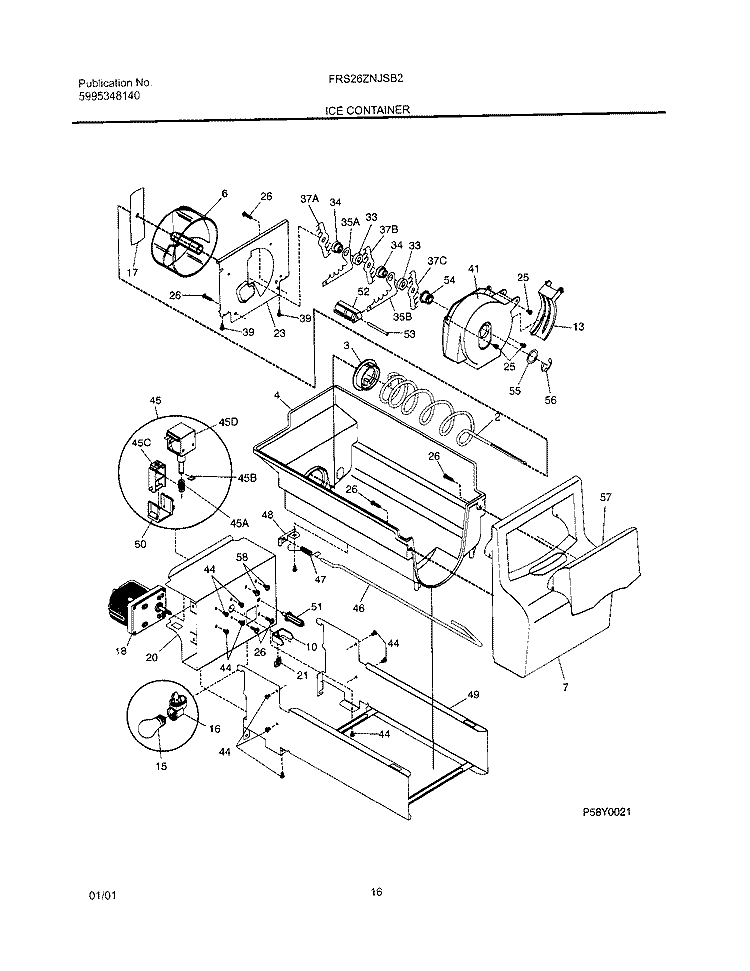 ICE CONTAINER Diagram and Parts List for FRS26ZNJSB2  Frigidaire Refrigerator