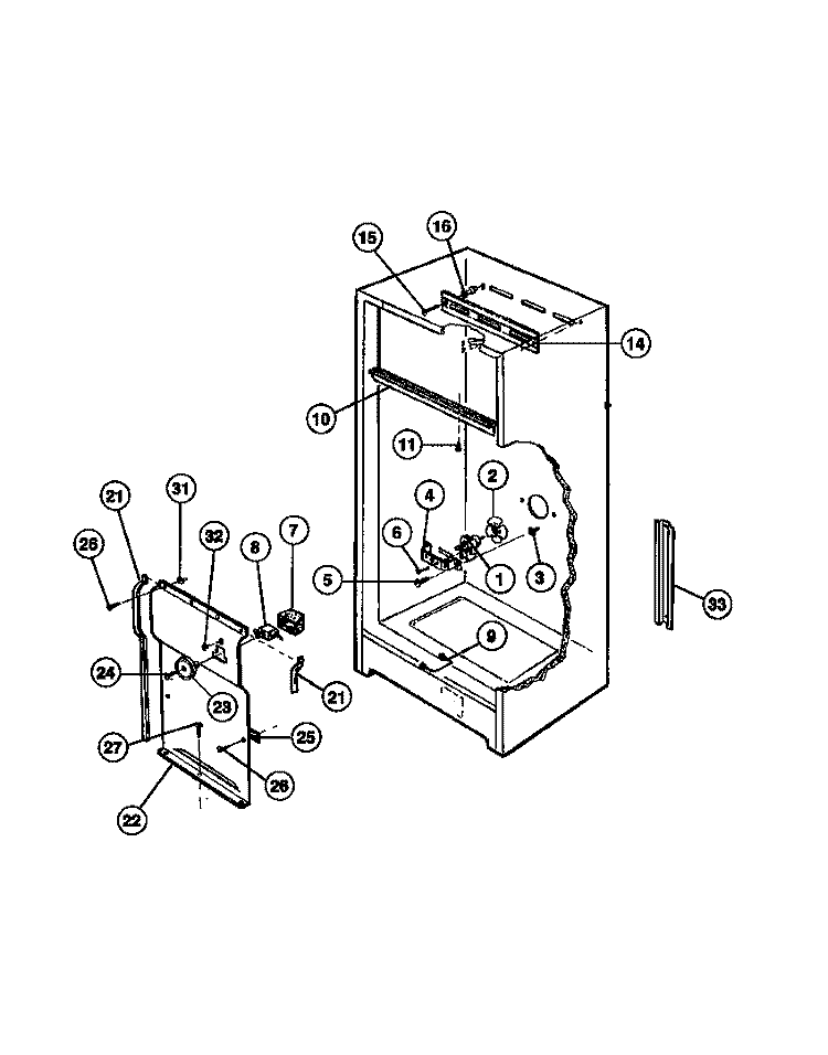 CABINET Diagram and Parts List for MFU20F3BW2  Frigidaire Freezer