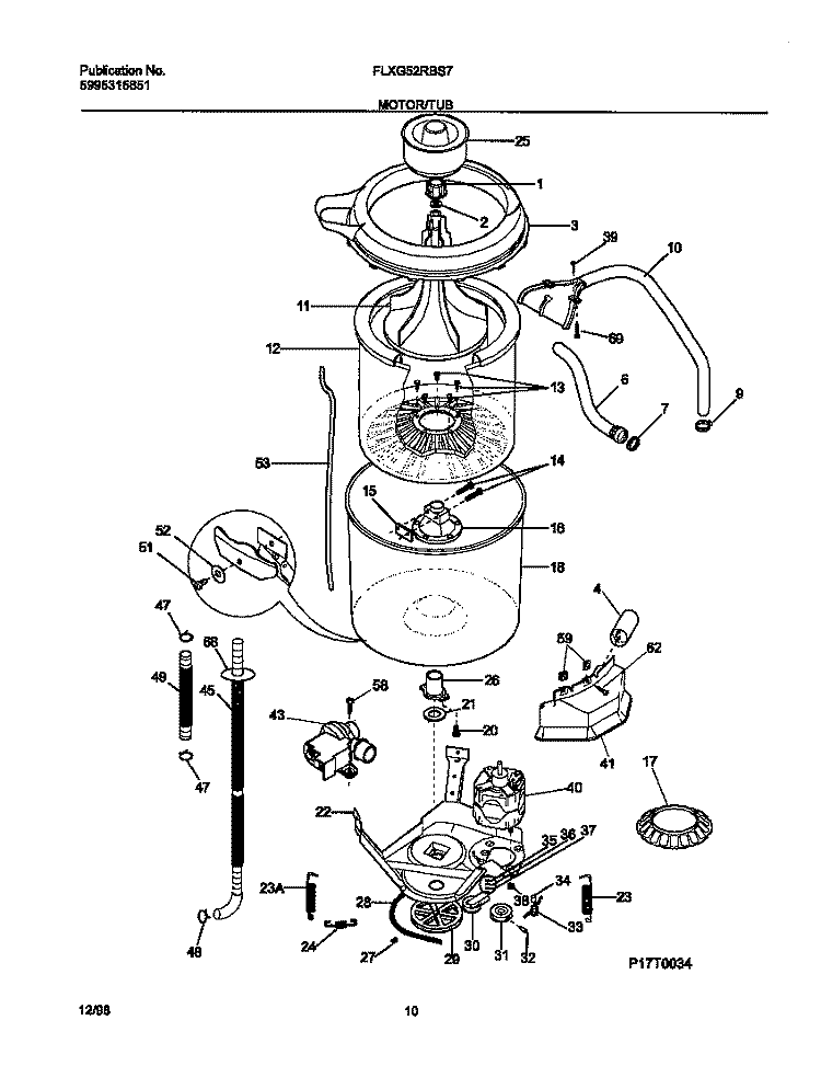 MOTOR / TUB Diagram and Parts List for FLXG52RBS7  Frigidaire Washer Dryer Combo