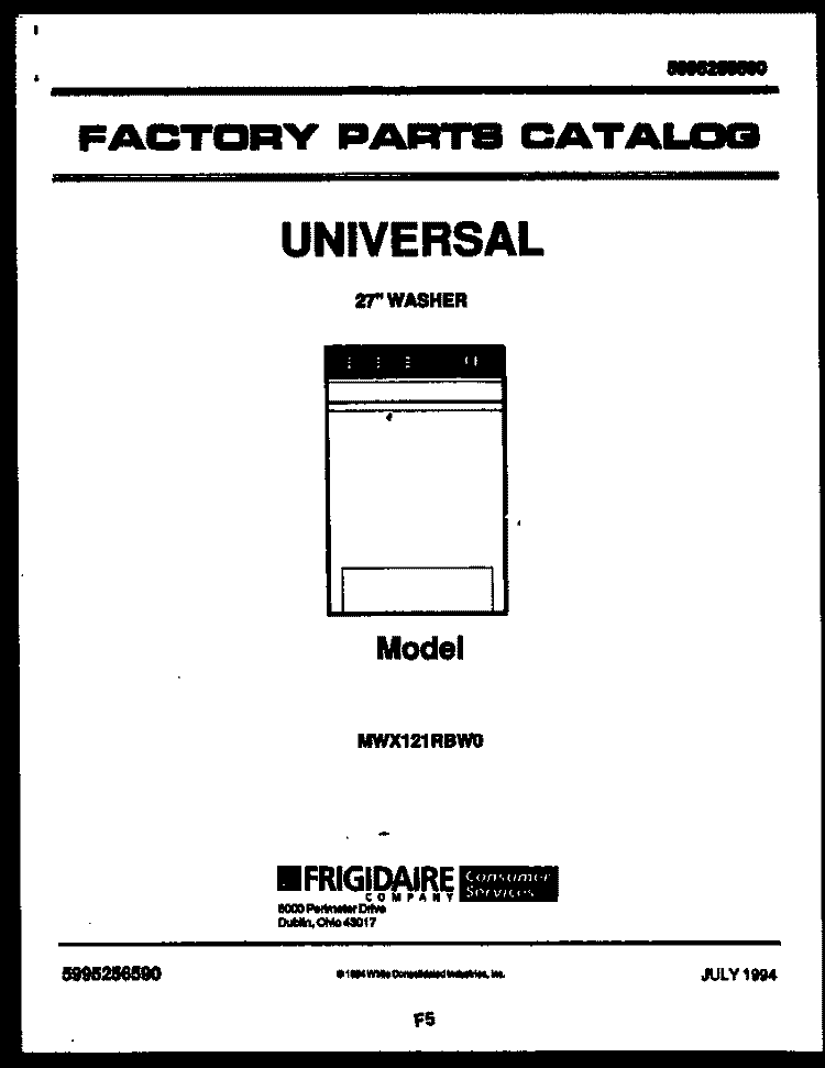 COVER Diagram and Parts List for MWX121RBD0  Frigidaire Washer