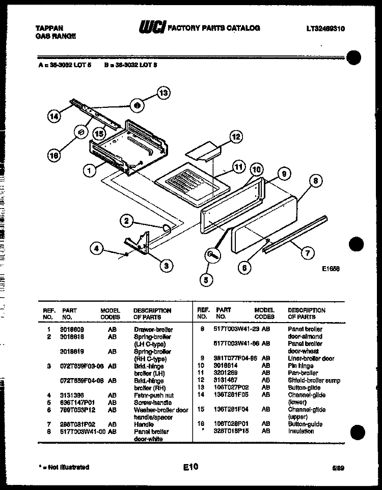 BROILER DRAWER PARTS Diagram and Parts List for 36-3032-23-06  Tappan Range