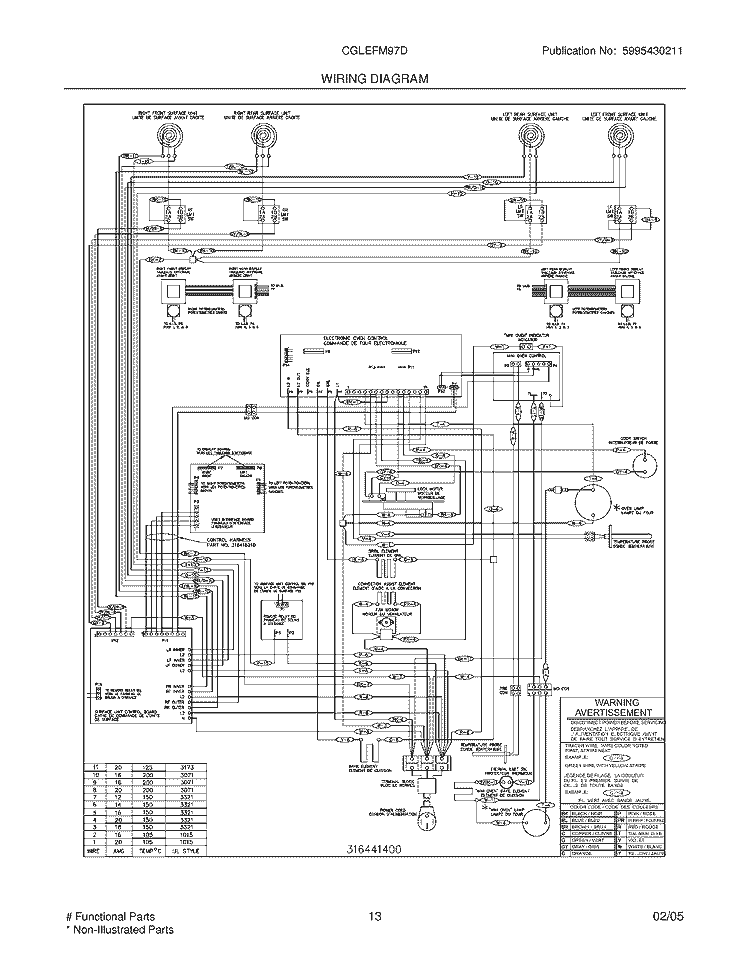 WIRING DIAGRAM Diagram and Parts List for CGLEFM97DSB  Frigidaire Range