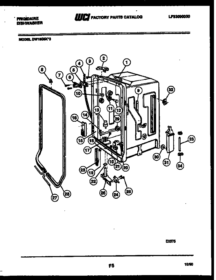 TUB AND FRAME PARTS Diagram and Parts List for DW1805KA3  Frigidaire Dishwasher