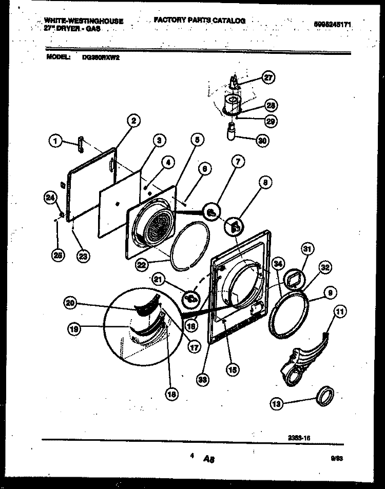 DOOR PARTS Diagram and Parts List for DG350RXW2  Frigidaire Dryer