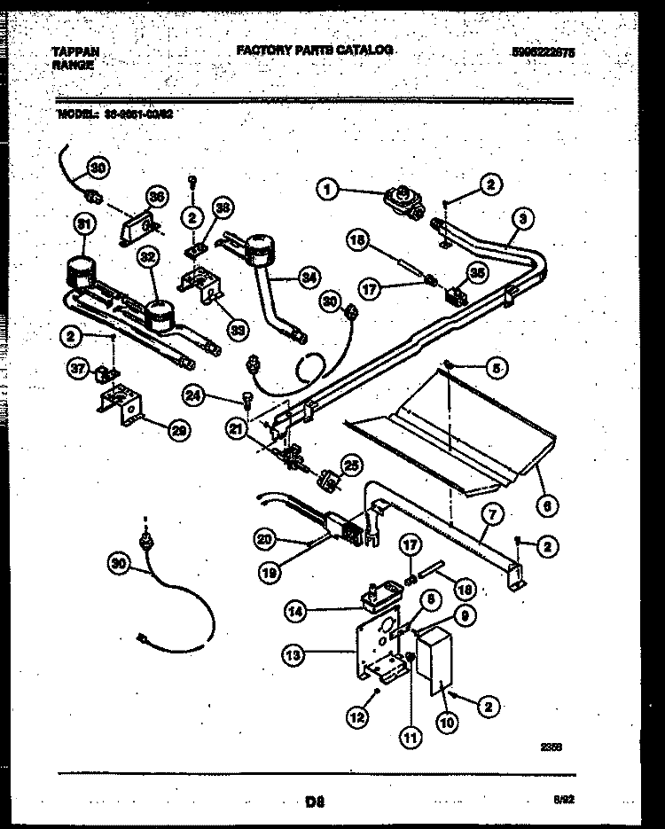 BURNER PARTS Diagram and Parts List for 36-3061-00-02  Tappan Range