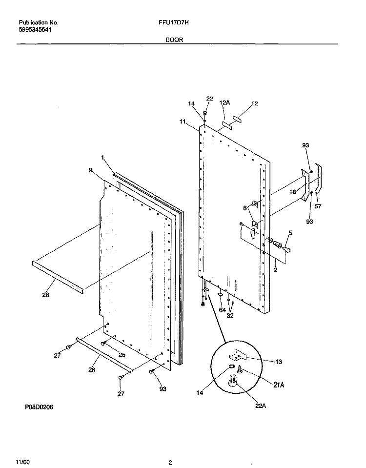 DOOR Diagram and Parts List for FFU17D7HW2  Frigidaire Freezer