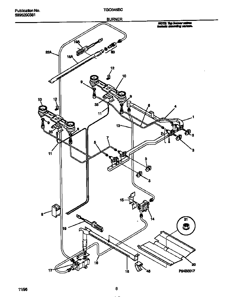 BURNER Diagram and Parts List for TGO346BCDD  Tappan Range