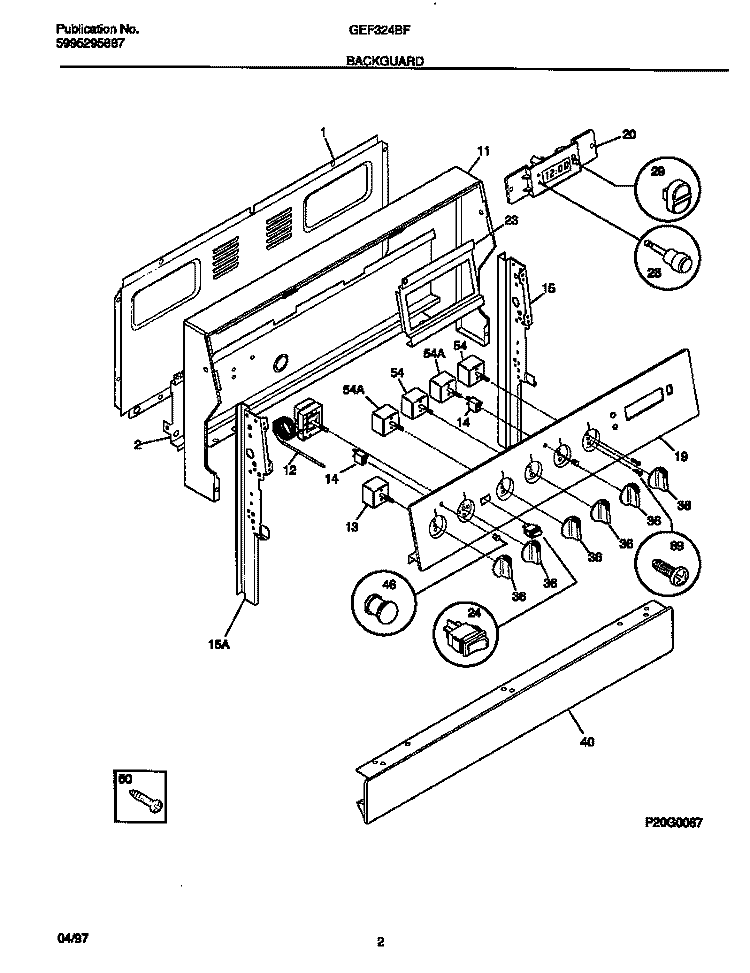 BACKGUARD Diagram and Parts List for GEF324BFWA  Gibson Range