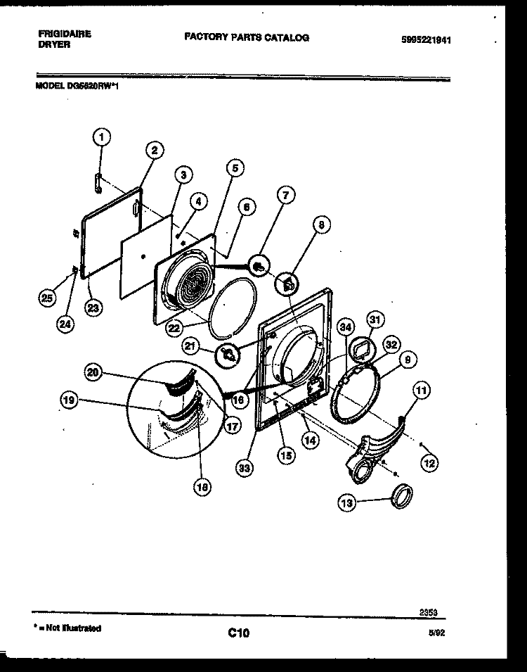 DOOR PARTS Diagram and Parts List for DG5520RW1  Frigidaire Dryer