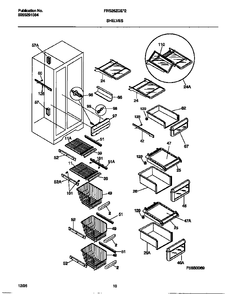 SHELVES Diagram and Parts List for FRS26ZGEB2  Frigidaire Refrigerator