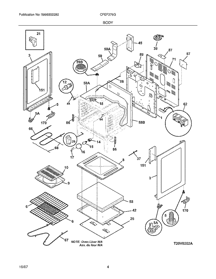 BODY Diagram and Parts List for CFEF376GSA  Frigidaire Range
