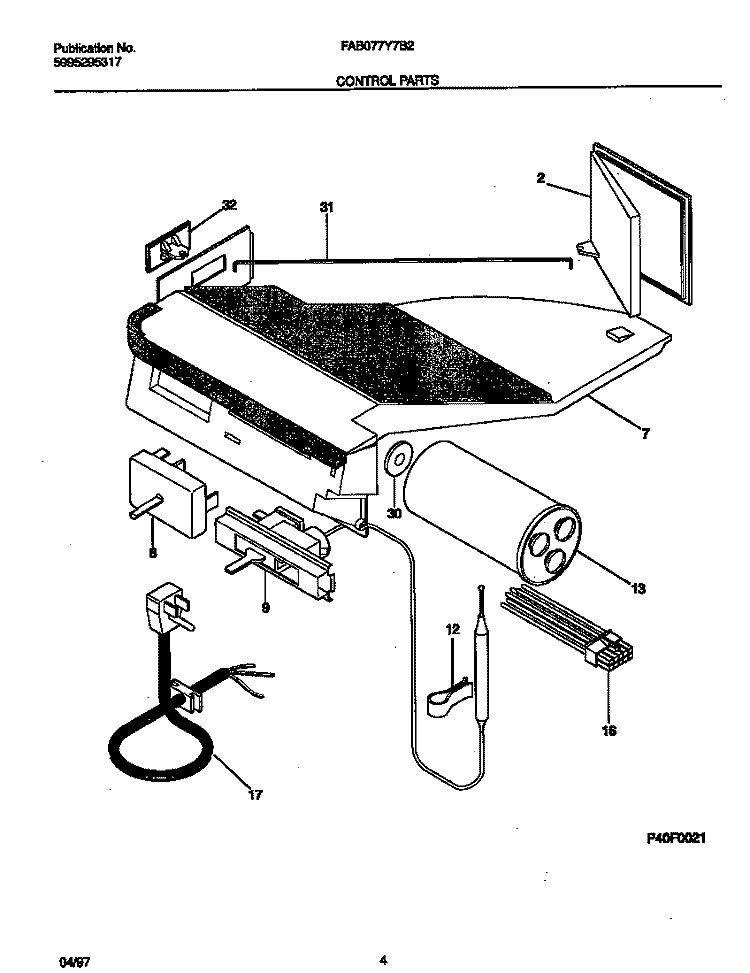 CONTROL PARTS Diagram and Parts List for FAB077Y7B2  Frigidaire Air Conditioner