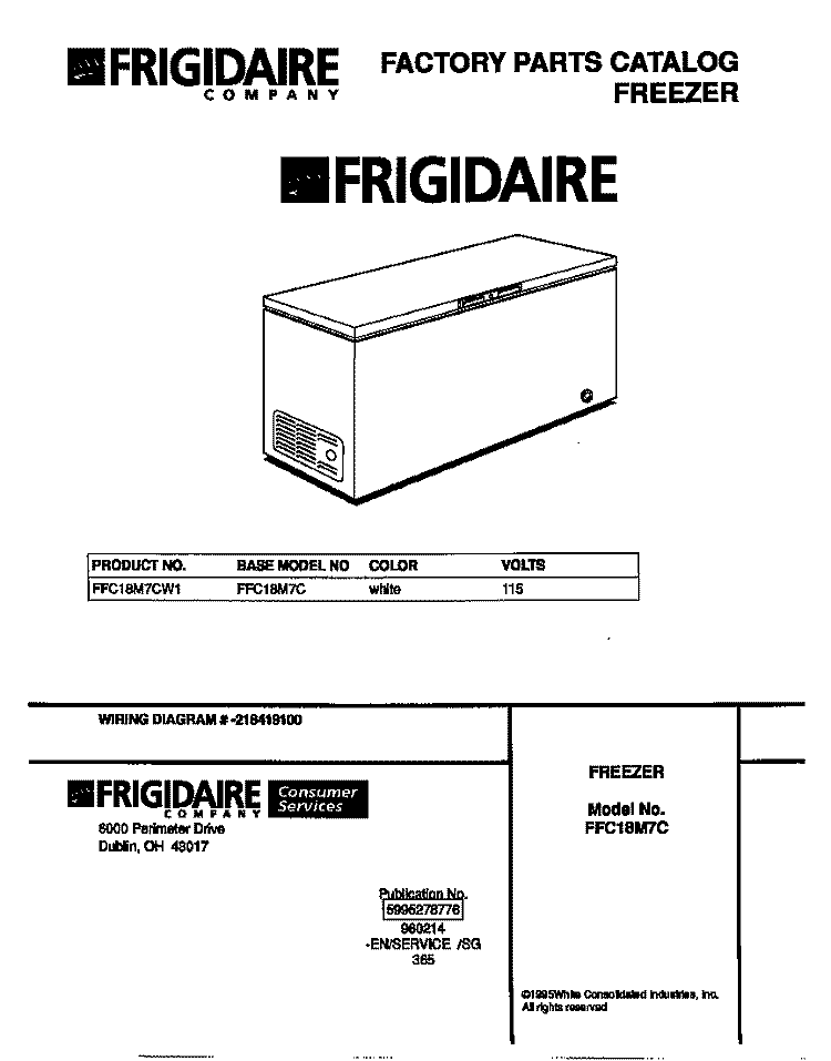 COVER Diagram and Parts List for FFC18M7CW1  Frigidaire Freezer