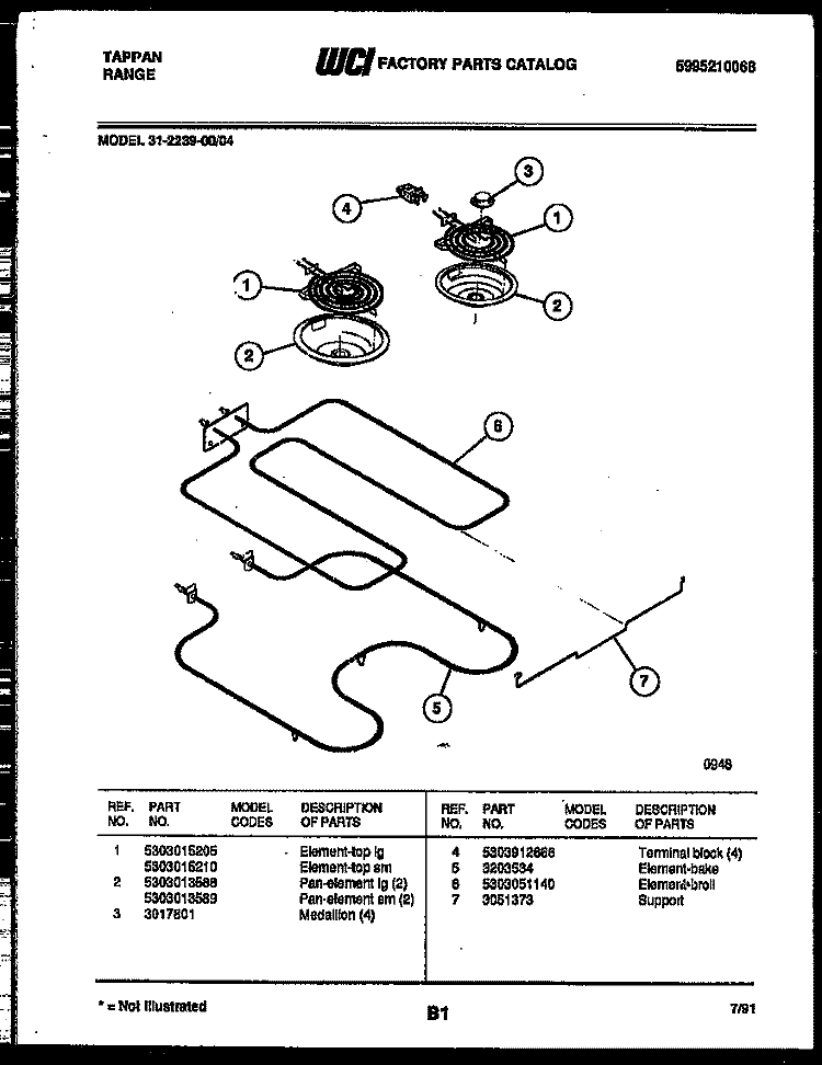 BROILER PARTS Diagram and Parts List for 31-2239-00-04  Tappan Range