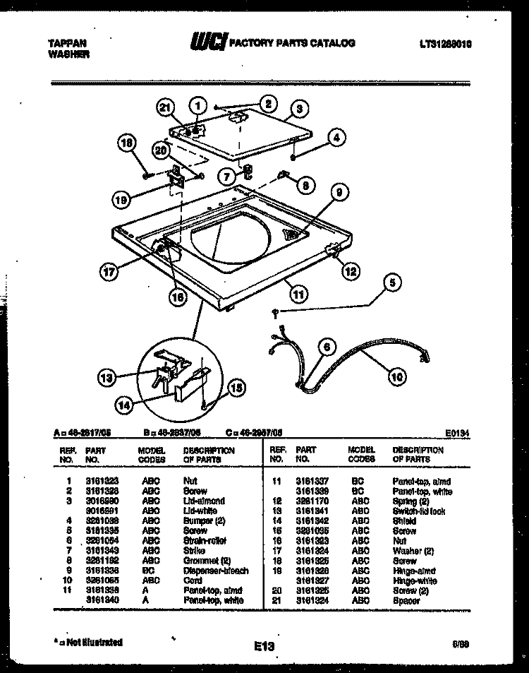 TOP PARTS Diagram and Parts List for 46-2817-00-05  Tappan Washer
