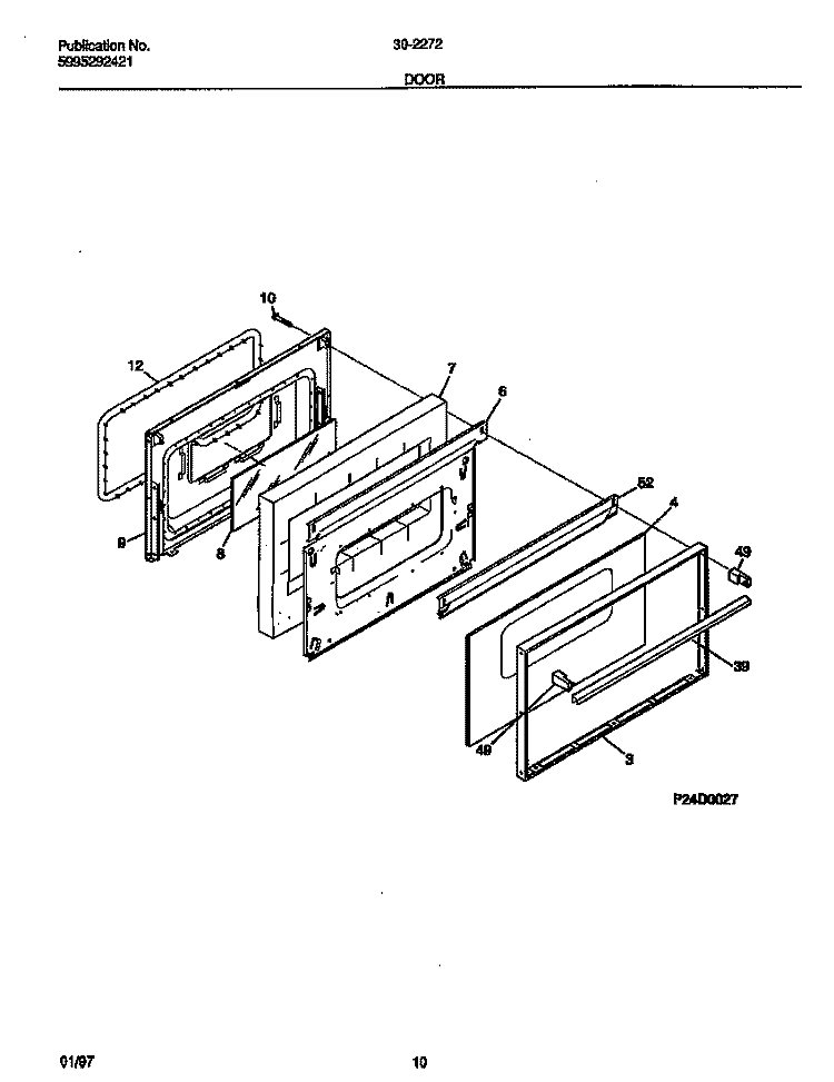 DOOR Diagram and Parts List for 30-2272-00/07  Tappan Range