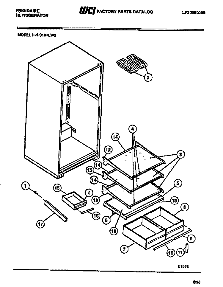 SHELVES, CONTROLS, DIVIDER, MULLION Diagram and Parts List for FPES18TLF2  Frigidaire Refrigerator