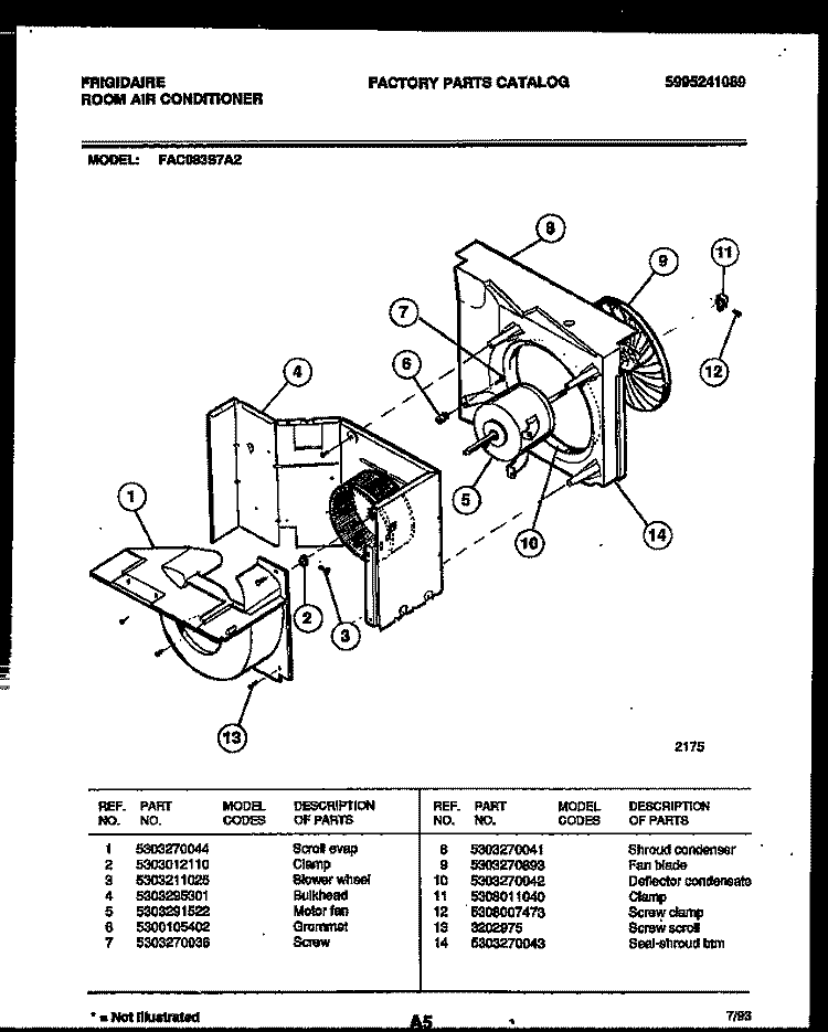 AIR HANDLING PARTS Diagram and Parts List for FAC083S7A2  Frigidaire Air Conditioner