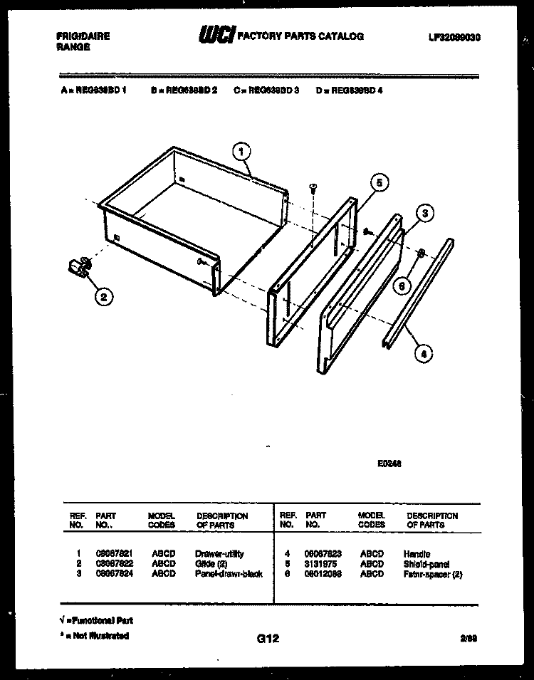 DRAWER PARTS Diagram and Parts List for REG638BDW2  Frigidaire Range