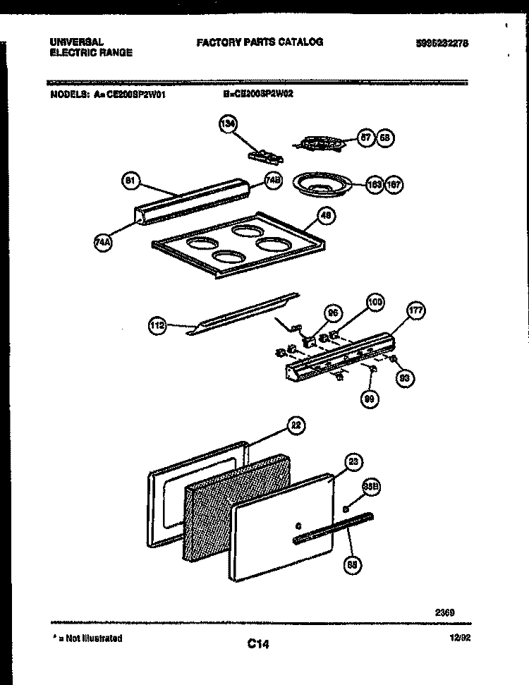 COOKTOP AND DOOR PARTS Diagram and Parts List for CE200SP2D2  Frigidaire Cooktop