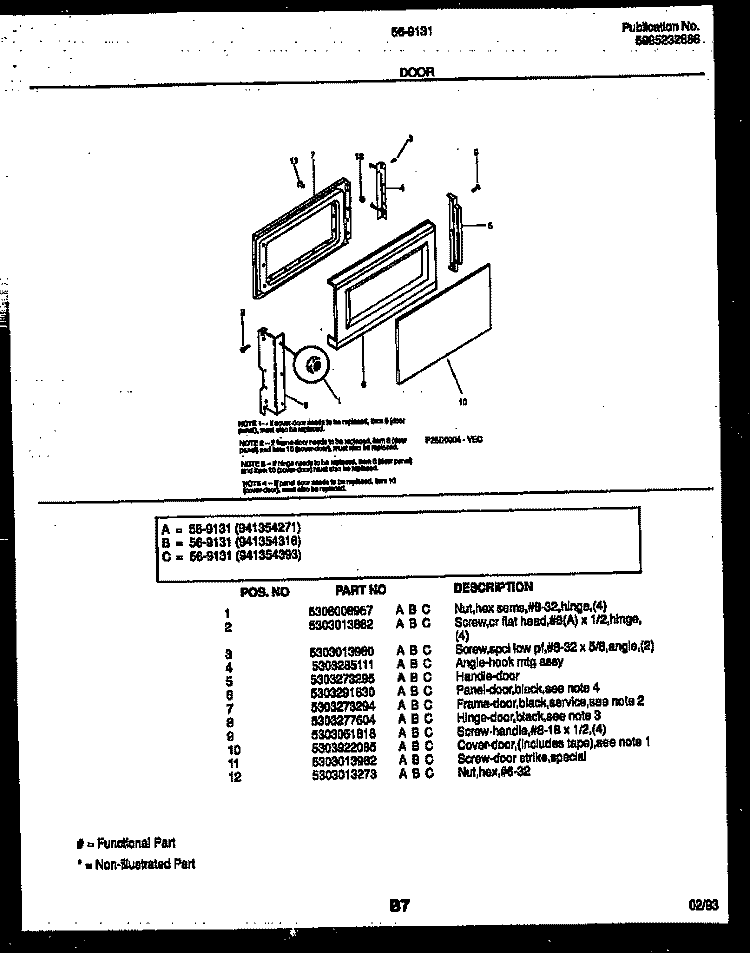 DOOR PARTS Diagram and Parts List for 56-9131-10-03  Tappan Microwave