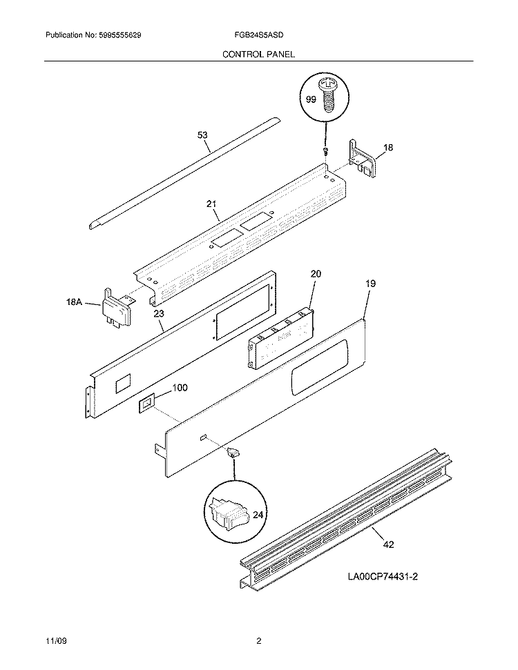 CONTROL PANEL Diagram and Parts List for FGB24S5ASD  Frigidaire Wall Oven