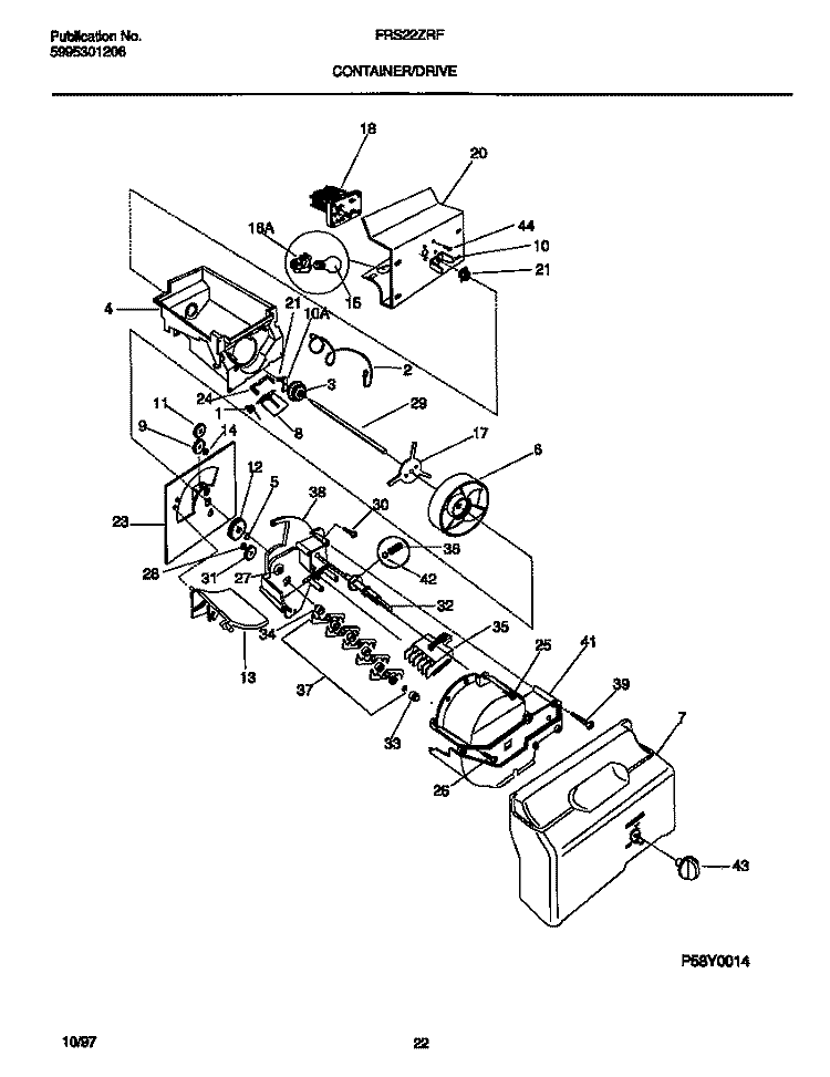 CONTAINER / DRIVE Diagram and Parts List for FRS22ZRFW2  Frigidaire Refrigerator