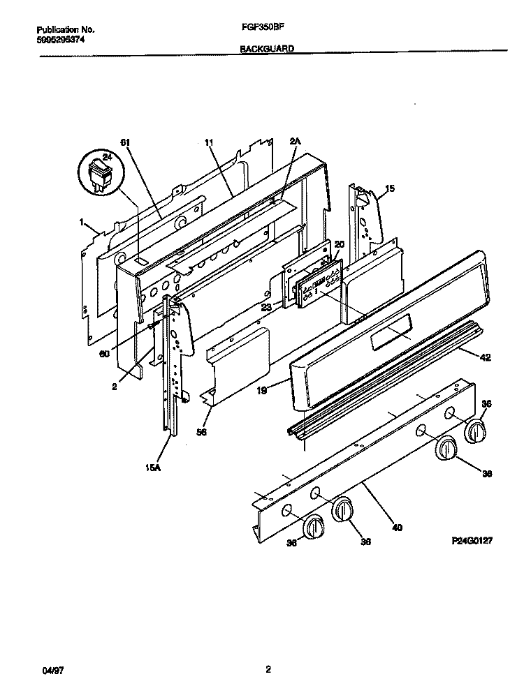 BACKGUARD Diagram and Parts List for FGF350BFWA  Frigidaire Range