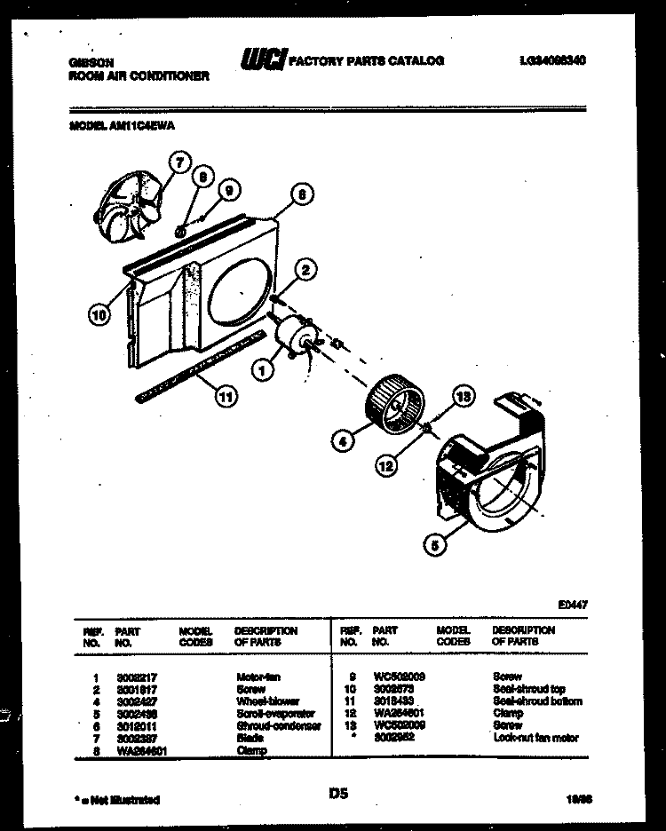 AIR HANDLING PARTS Diagram and Parts List for AM11C4EWA  Gibson Air Conditioner