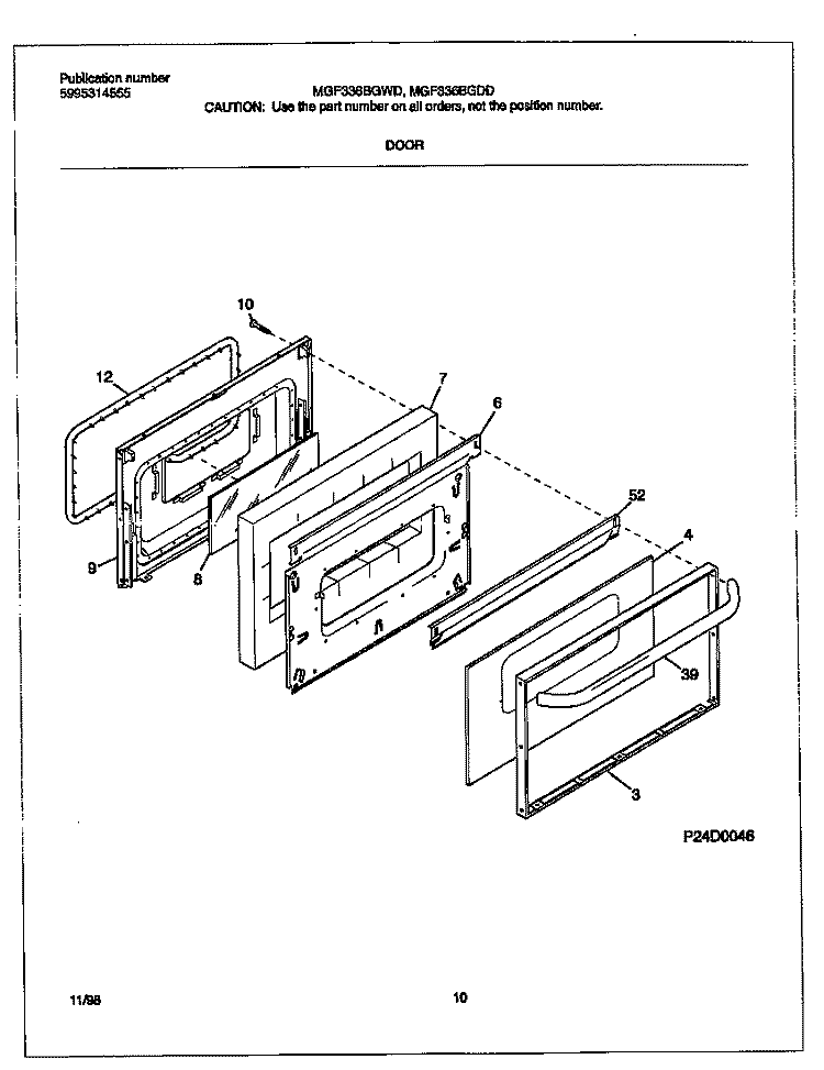 DOOR Diagram and Parts List for MGF336BGDD  Frigidaire Range