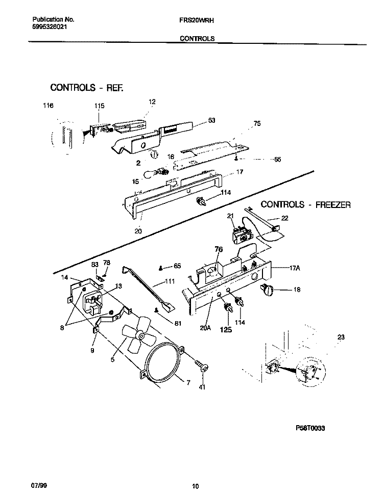CONTROLS Diagram and Parts List for FRS20WRHW2  Frigidaire Refrigerator