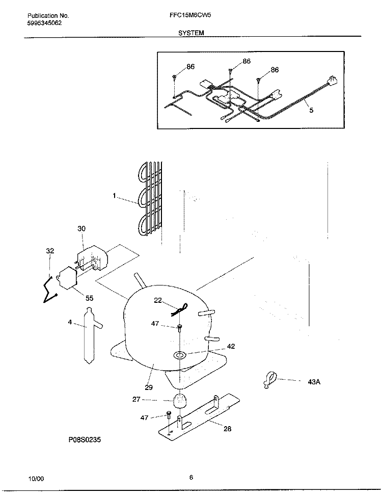SYSTEM Diagram and Parts List for FFC15M6CW5  Frigidaire Freezer
