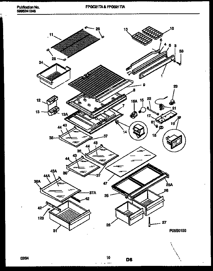 SHELVES AND SUPPORTS Diagram and Parts List for FPGS21TIAL0  Frigidaire Refrigerator