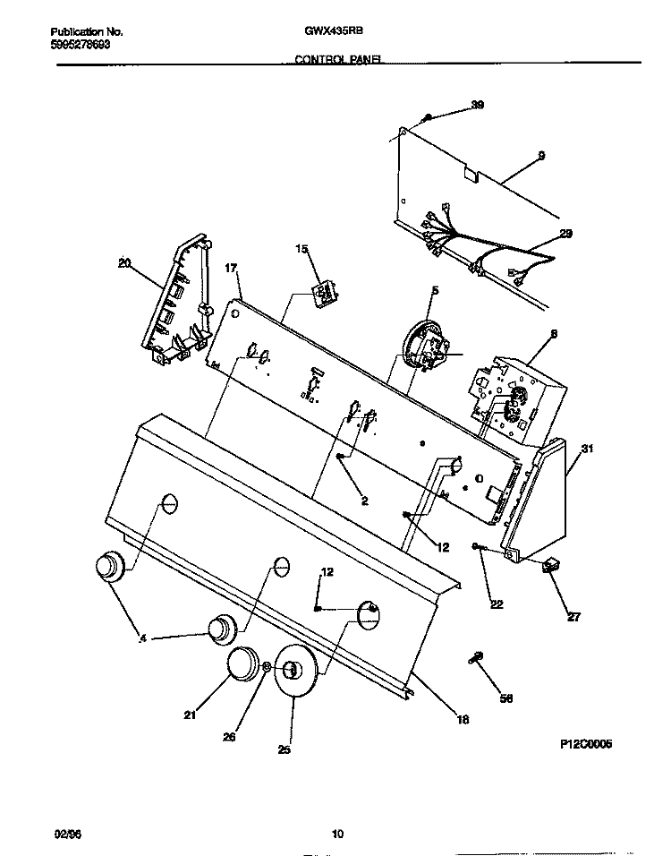CONTROL PANEL Diagram and Parts List for GWX435RBD4  Gibson Washer