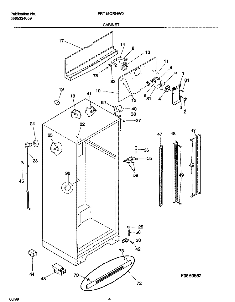 CABINET Diagram and Parts List for FRT18QRHW0  Frigidaire Refrigerator