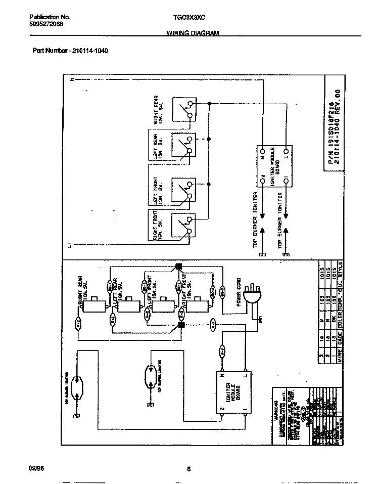 WIRING DIAGRAM Diagram and Parts List for TGC3X3XCW1  Tappan Cooktop