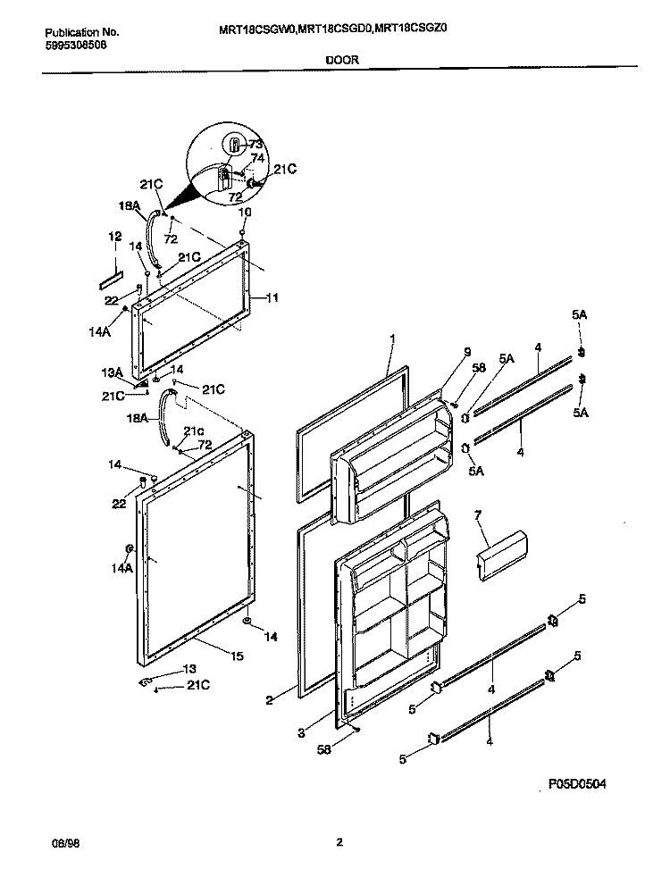 DOOR Diagram and Parts List for MRT18CSGZ0  Frigidaire Refrigerator