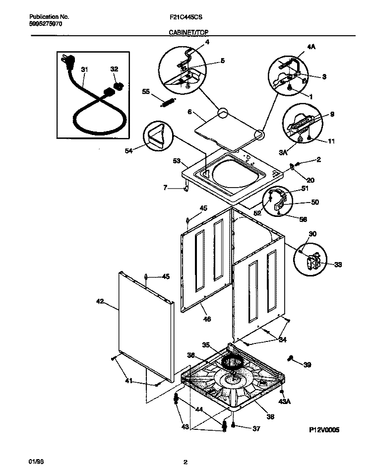 CABINET / TOP Diagram and Parts List for F21C445CS2  Frigidaire Washer