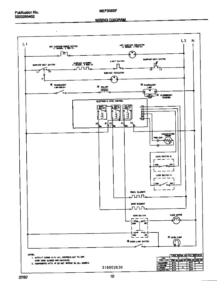 WIRING DIAGRAM Diagram and Parts List for MEF356BFDA  Frigidaire Range